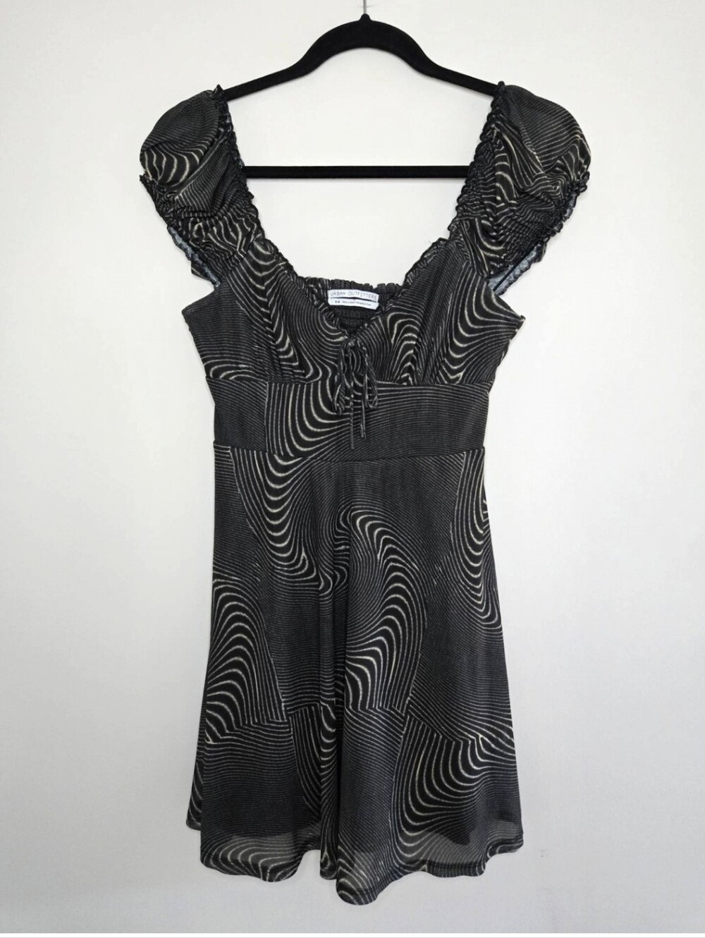 Urban Outfitters black + green flowy whimsical 90s mini dress, medium + new